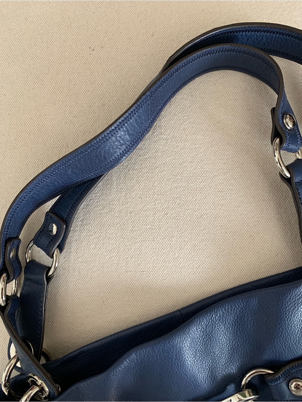 B Makowsky Navy Leather textured Tote Shoulder Bag Y2 K - Picture 9 of 12